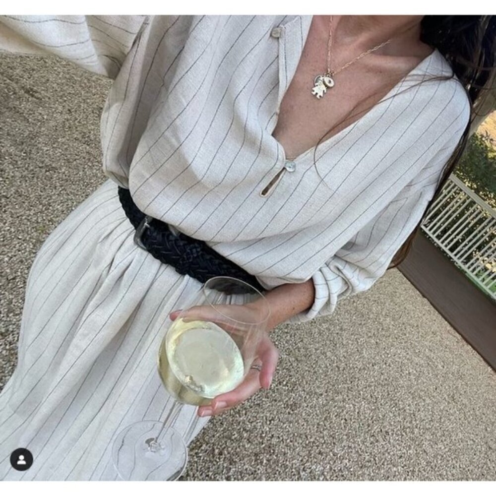 💕DONNI.💕 Pinstripe Tunic Dress ~ Linen Blend Dune Small - Picture 5 of 13